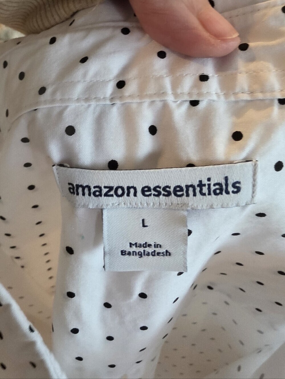 Amazon Essentials Women's White Button-Down Shirt W/Black Polka Dots Size Large - Picture 2 of 8